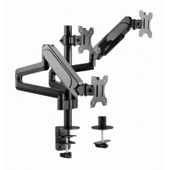 Arm for 3 monitors 13--27- - Gembird MA-DA3-01, Steel (1.35 mm), Gas spring 2-7kg, VESA 75/100, arm rotates, extends and retracts, tilts to change reading angles, and allows to rotate display from landscape-to-portrait mode, full-motion